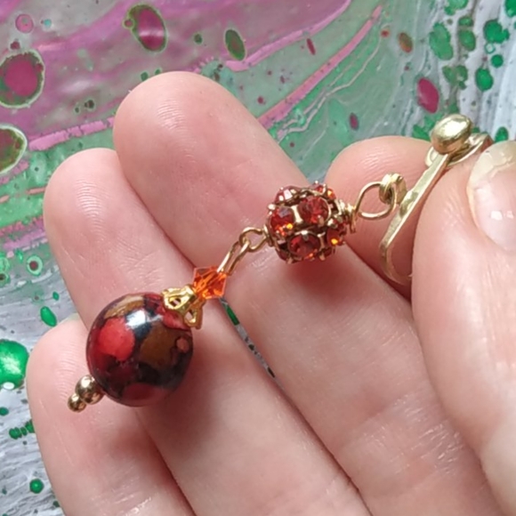 5/$20 - Orange Rhinestone dangle earrings - Picture 3 of 4